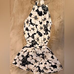 Dynamite Black and White Floral Jumpsuit